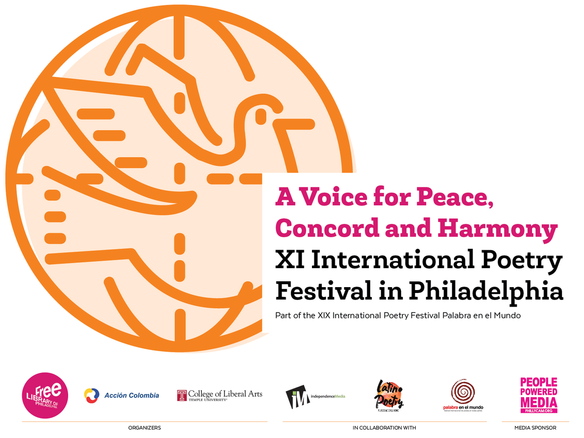 A Voice for Peace, Concord and Harmony, the XI International Poetry Festival in Philadelphia will take place on Wednesday, April 23, from 6:00–9:00 p.m at PhillyCAM.